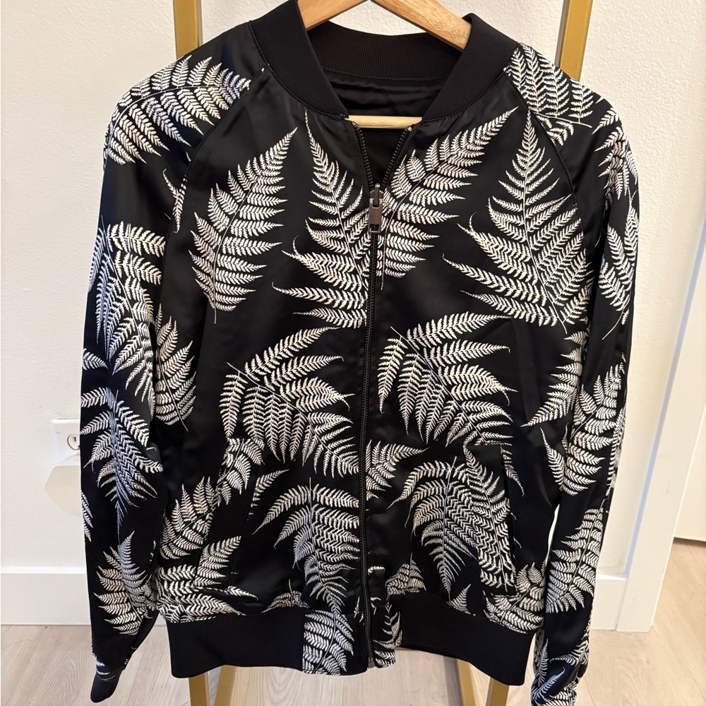 H&M Black and White Fern Print Reversible Bomber Jacket - Size S